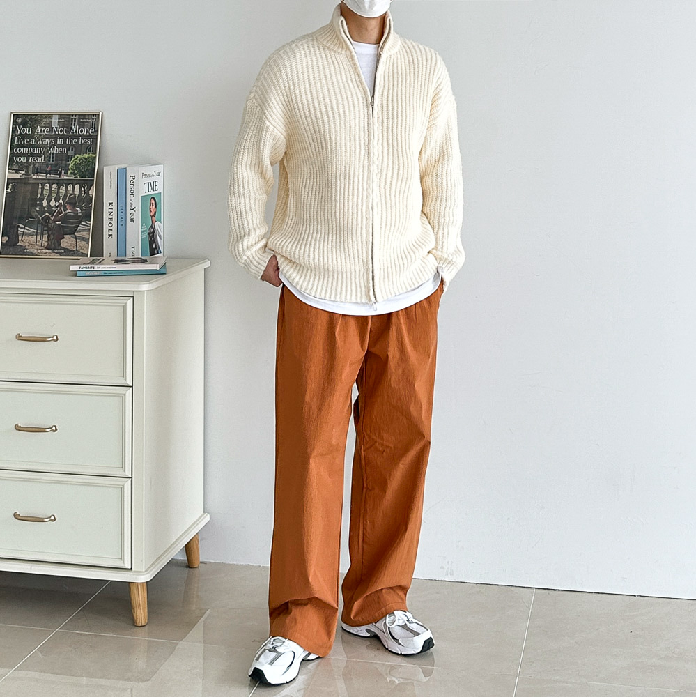 남자 미니멀 브러쉬 투웨이 지퍼 울 터틀넥 오버핏 하이넥 니트 집업 자켓 4color - 상세 이미지 3