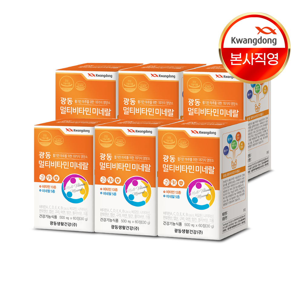 광동 멀티비타민 종합비타민 미네랄 아연 비타민D 면역력 활력 60캡슐, 6개 - 메인 이미지