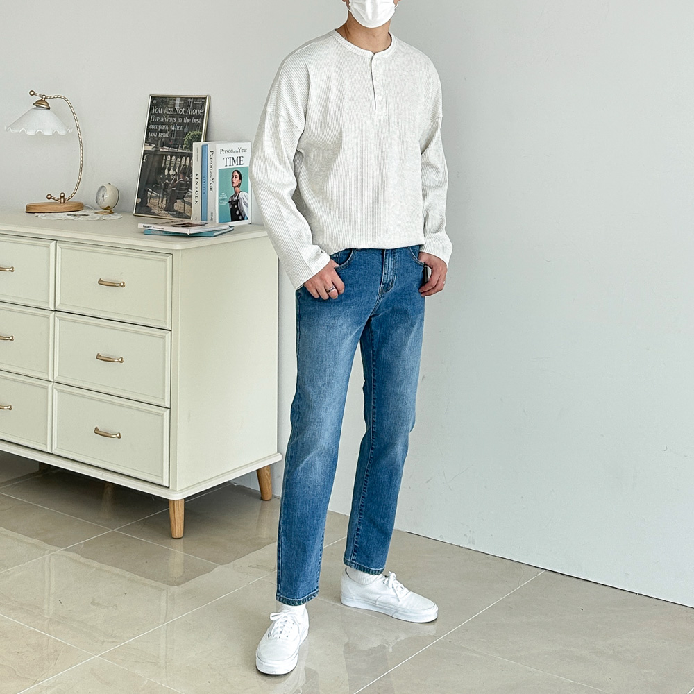 남자 와플 헨리넥 루즈핏 긴팔 니트 티셔츠 6color - 상세 이미지 2