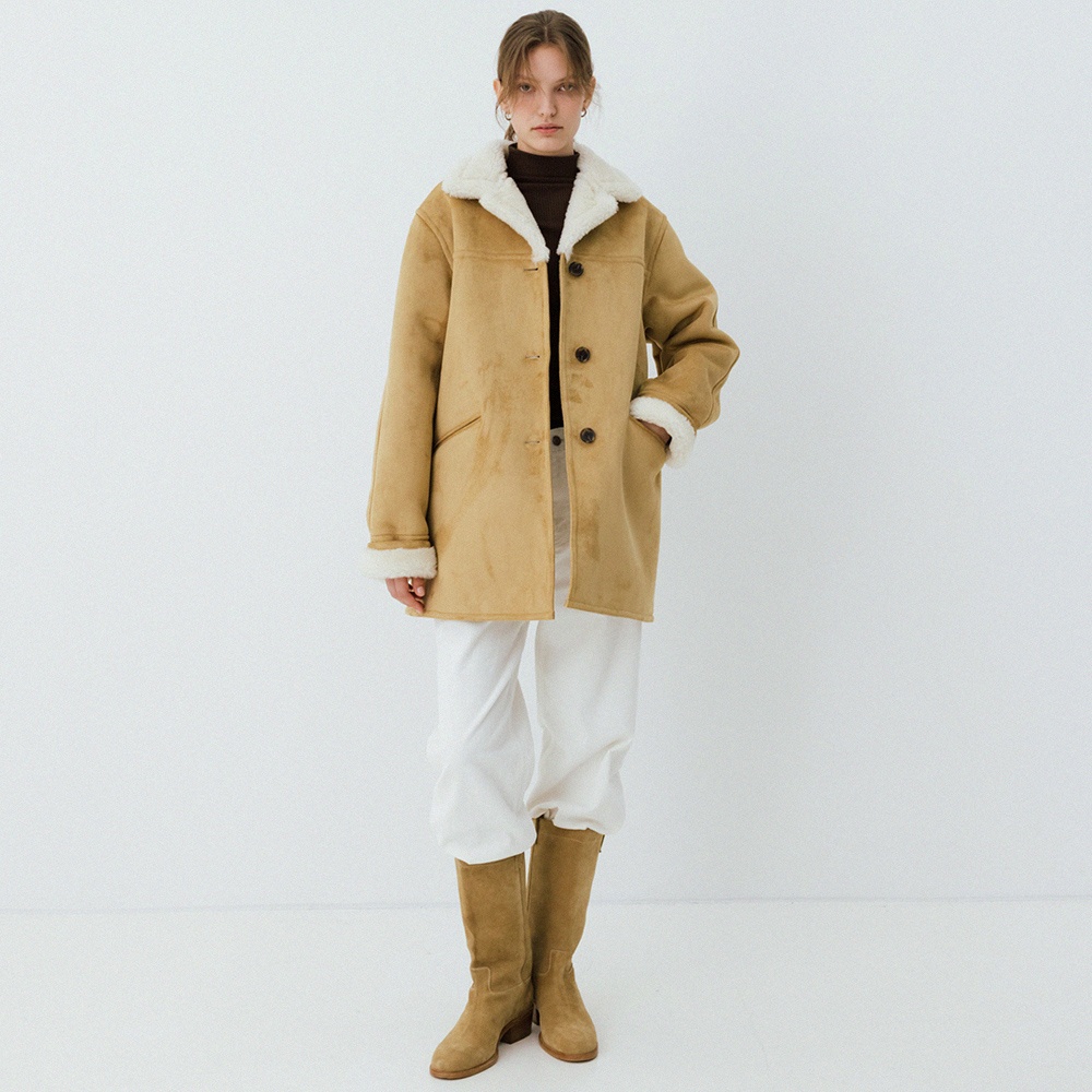 [르] shearling half coat (beige) - 상품 이미지