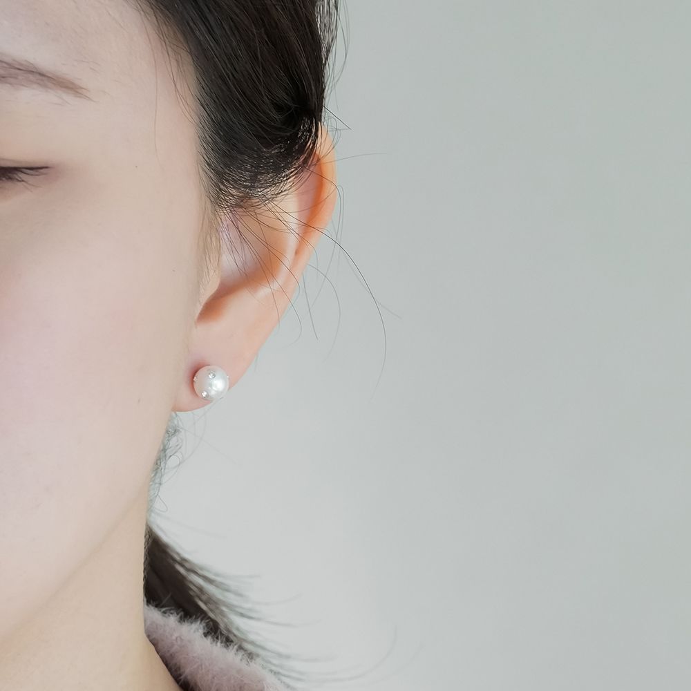 실버925 큐빅 스톤 진주 귀걸이 - 상세 이미지 3