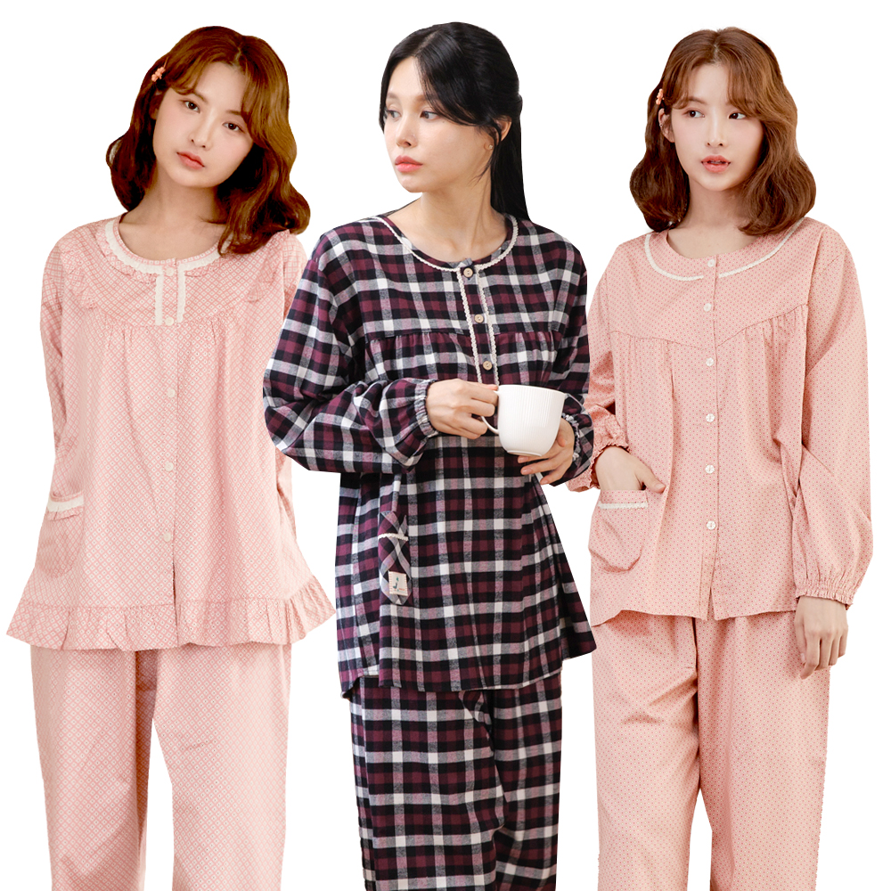 여성 빅사이즈 잠옷 기모 순면 파자마 실내복 홈웨어 임부복 상하세트 XL - 상품 이미지