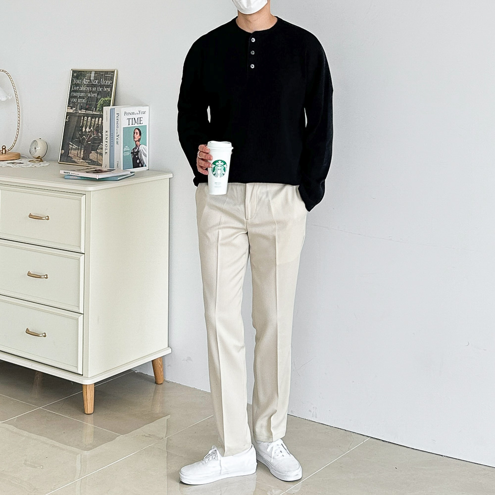 남자 와플 헨리넥 루즈핏 긴팔 니트 티셔츠 6color - 상세 이미지 4