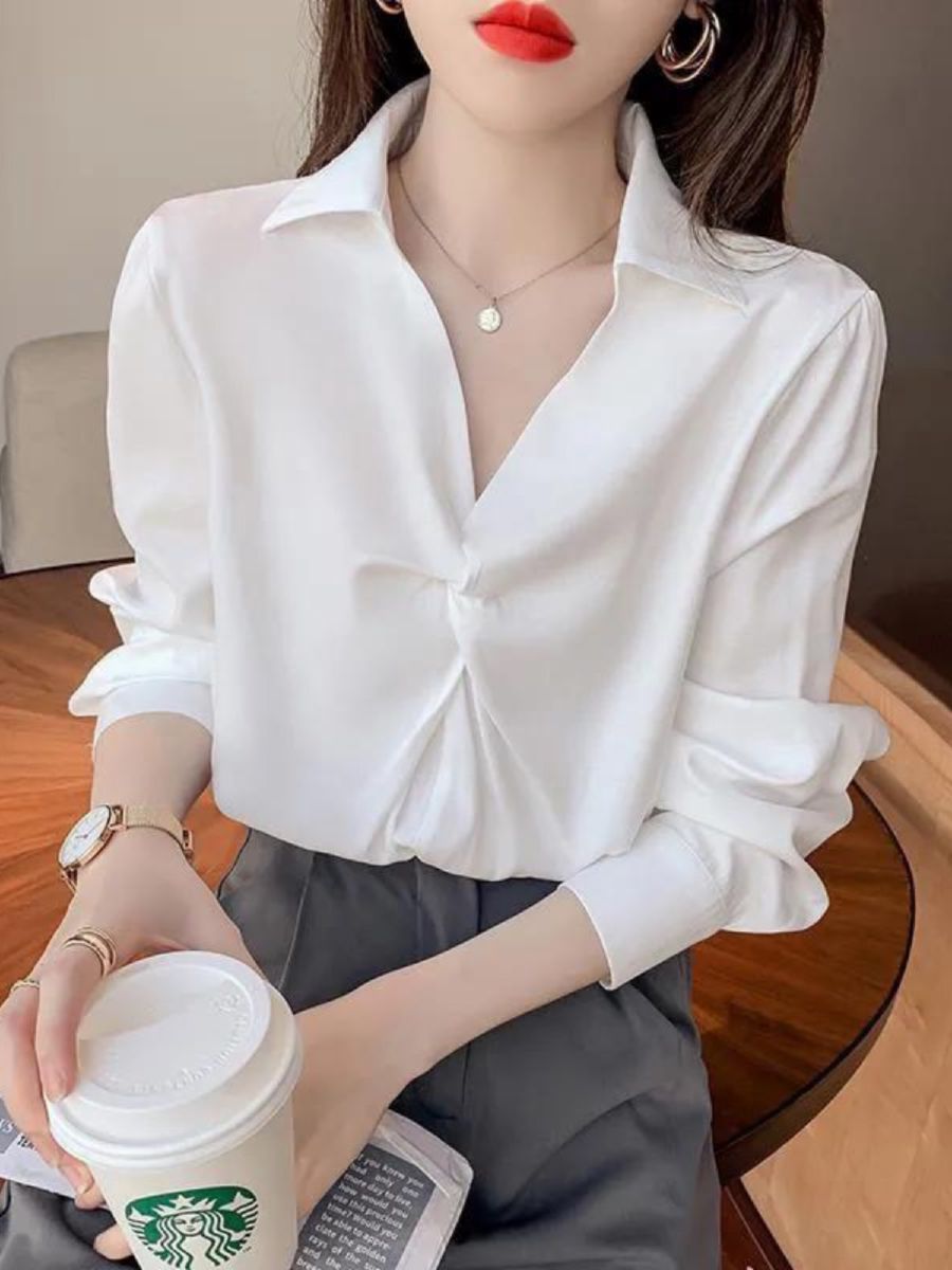 여성 아이보리 봄남방 빅사이즈블라우스 흰색블라우스 - 상세 이미지 2