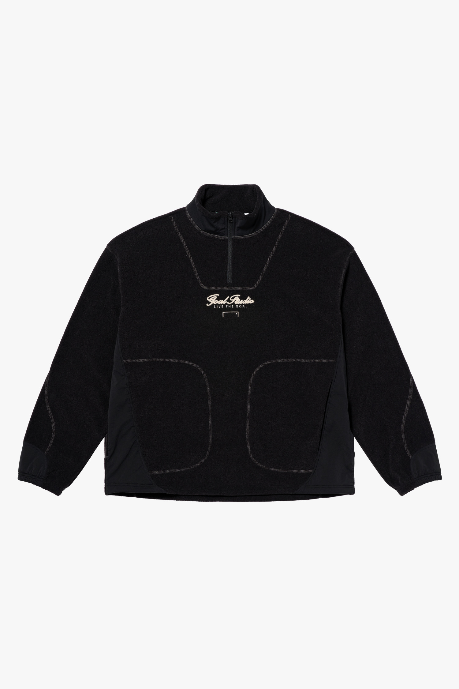 WOVEN PATCH TERRY FLEECE QUARTER ZIP-UP-BLACK - 상세 이미지 2