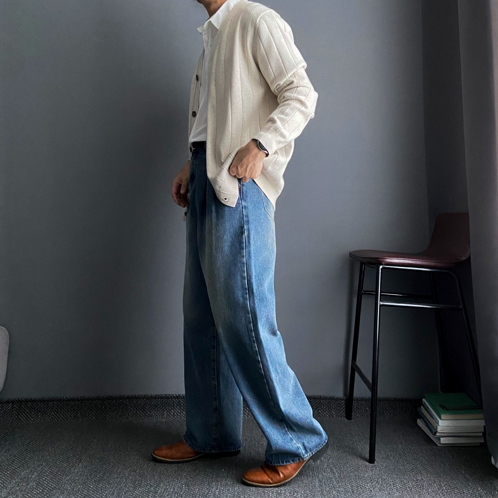 남자와이드청바지 남자진청바지 흑청바지 통청바지 이미지 8