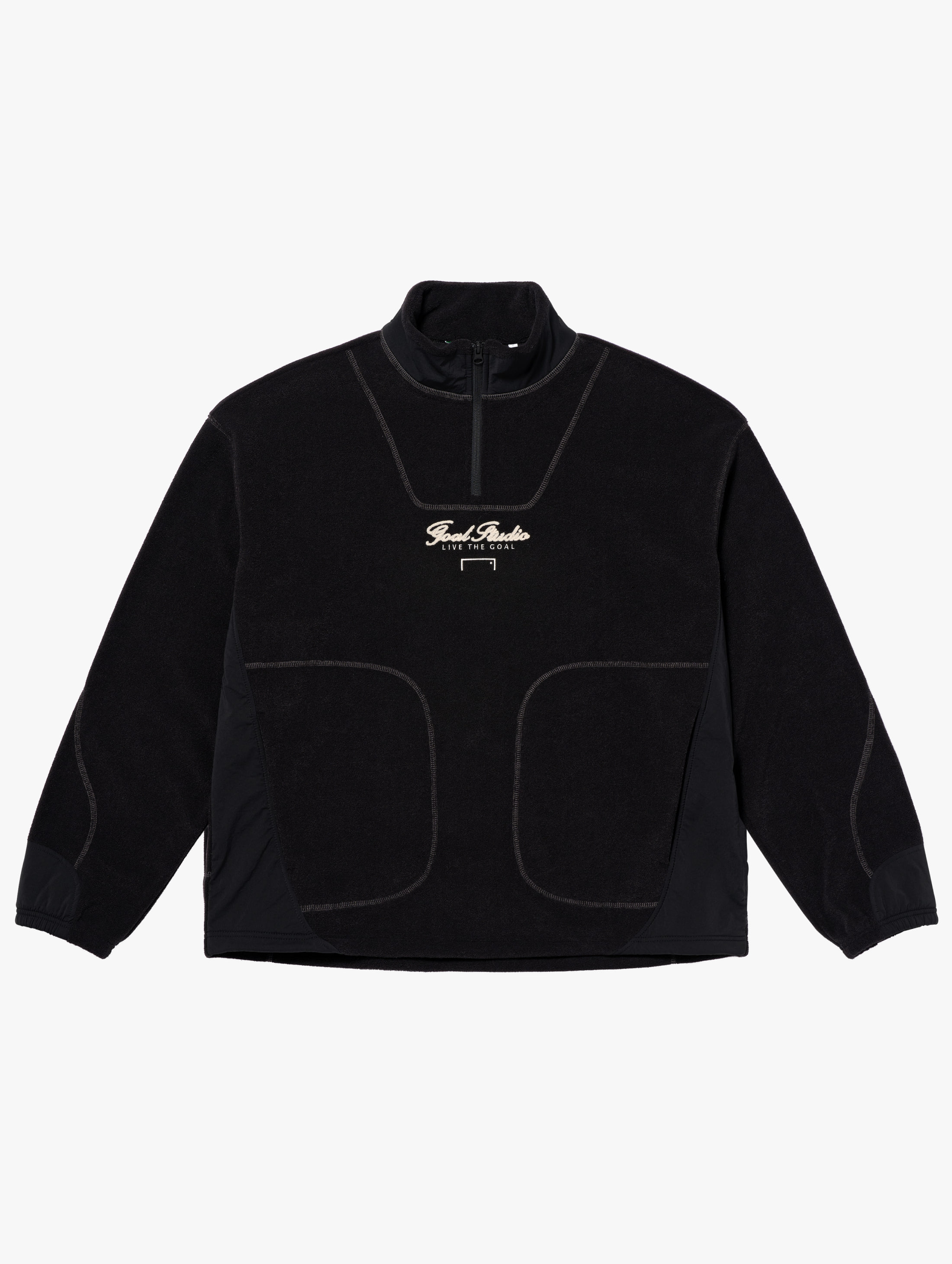 WOVEN PATCH TERRY FLEECE QUARTER ZIP-UP-BLACK - 상품 이미지