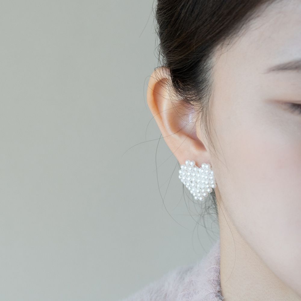 실버925 하트 진주 은 귀걸이 볼드 - 상세 이미지 3