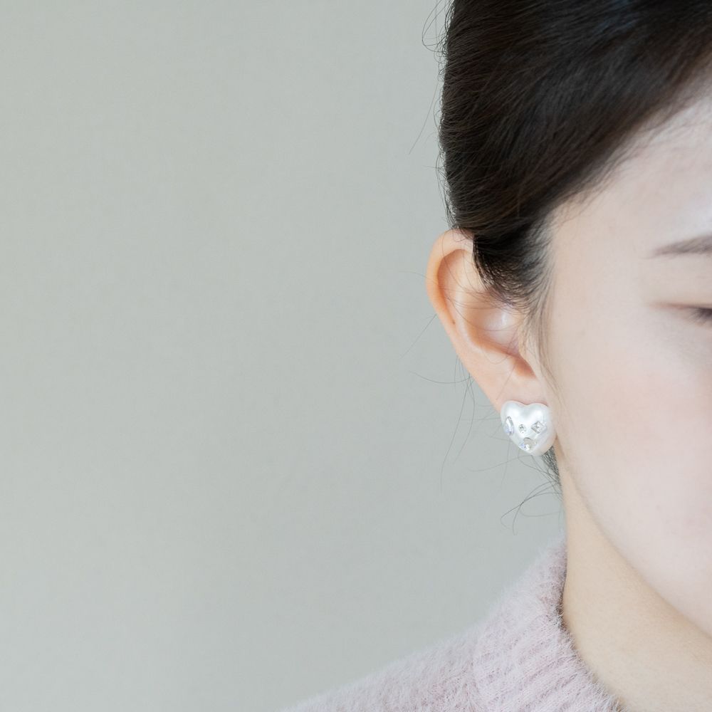 실버925 하트 큐빅 진주 은 귀걸이 볼드 - 상세 이미지 2