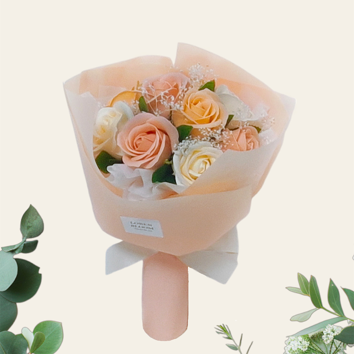 비누장미 10송이 꽃다발, 미니안개 프리저브드, 비누 장미꽃다발 - 상품 이미지