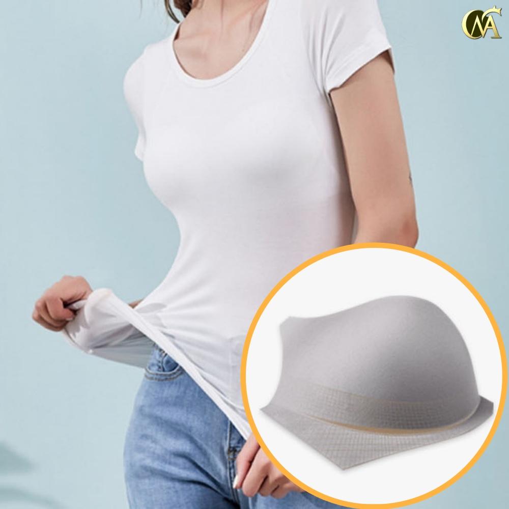 스판 부드러운 패드 캡내장반팔 노 브라 티 셔츠 - 상품 이미지