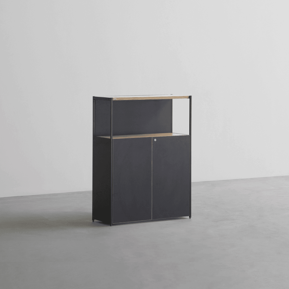 데스커 800폭 철제책장 수납형(잠금장치형) 800x1061x320mm, 3단, 메이플+빈티지블랙 - 상품 이미지