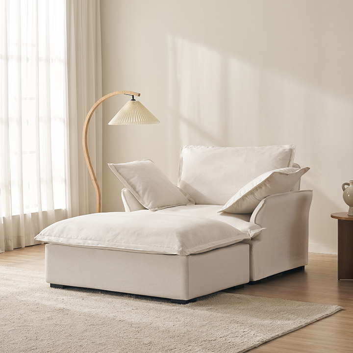 삼익가구 포그너 구스 기능성 패브릭 소파 스툴포함, 화이트, 1.5인용