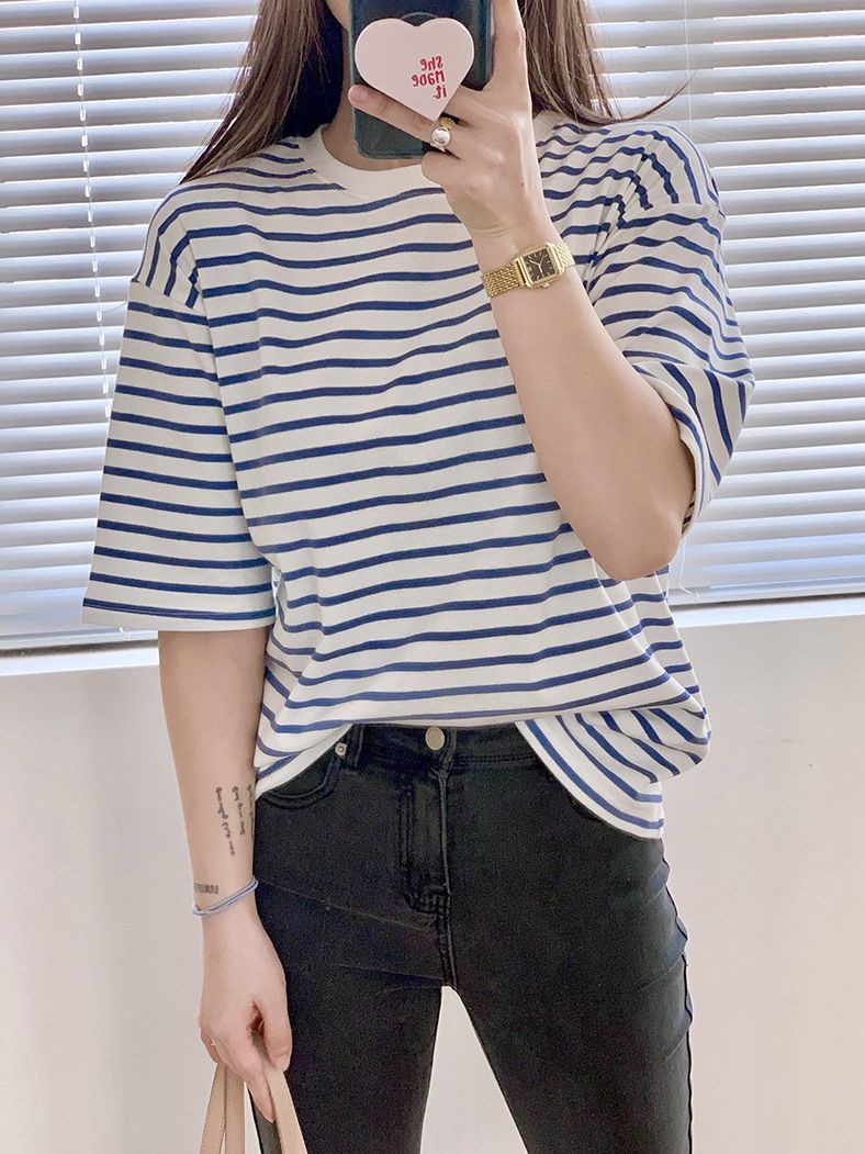 스프라이트티 데일리 루즈핏 단가라 스트라이프 반팔 - 상세 이미지 3
