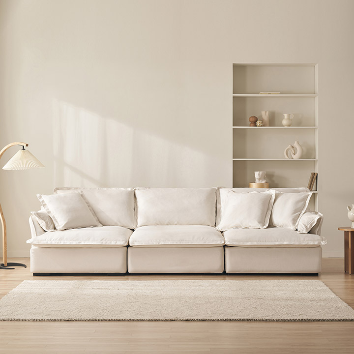 삼익가구 포그너 구스 기능성 패브릭 소파 스툴미포함, 화이트, 4인용