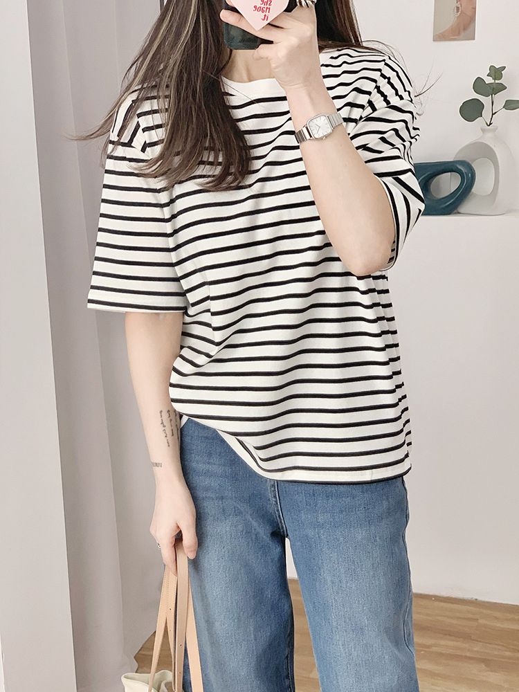 스프라이트티 데일리 루즈핏 단가라 스트라이프 반팔 - 상세 이미지 2