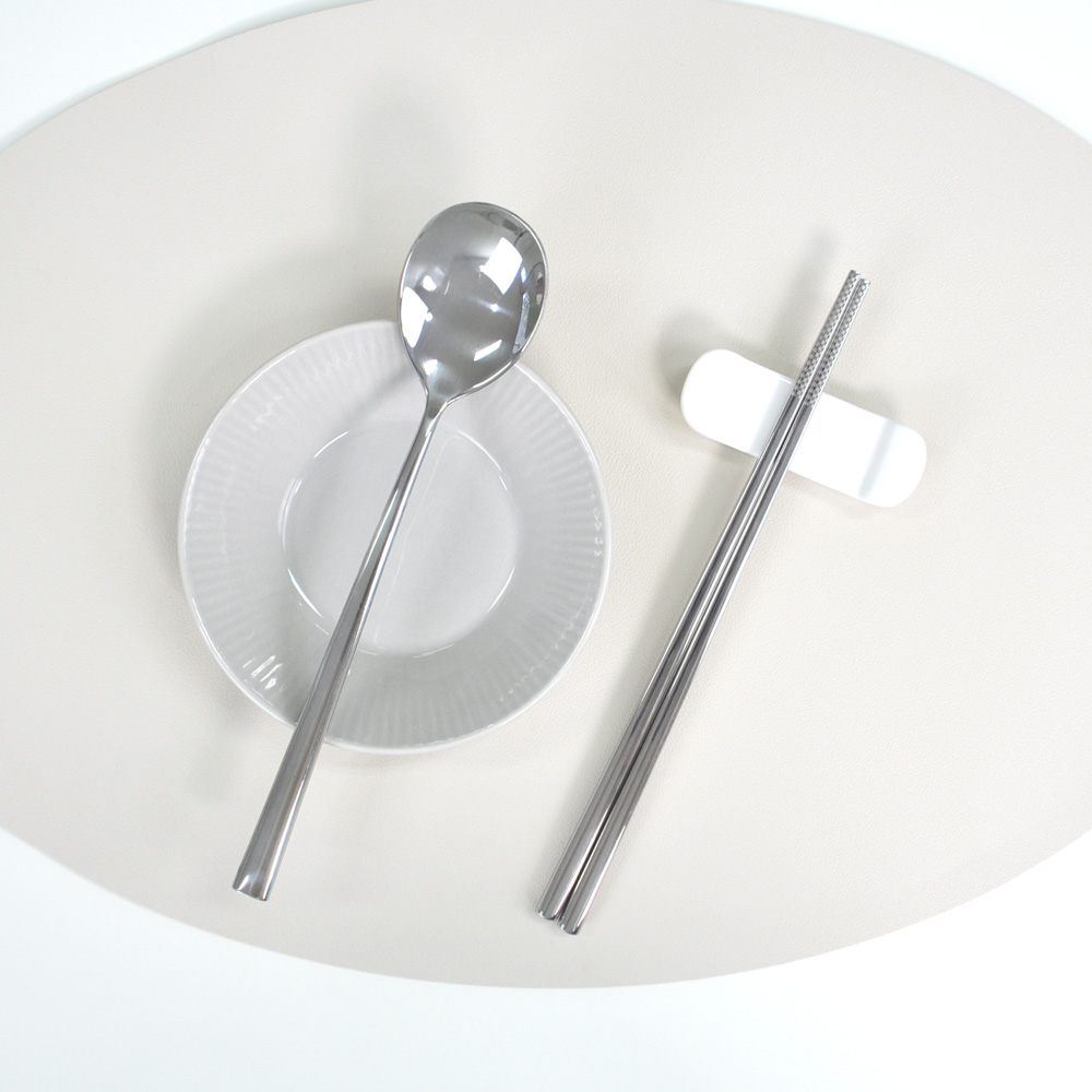 베이직 스텐 304 진공 수저 한식 가정 식당 업소용 사각 저분 숟가락 젓가락 2인 세트 - 상세 이미지 4