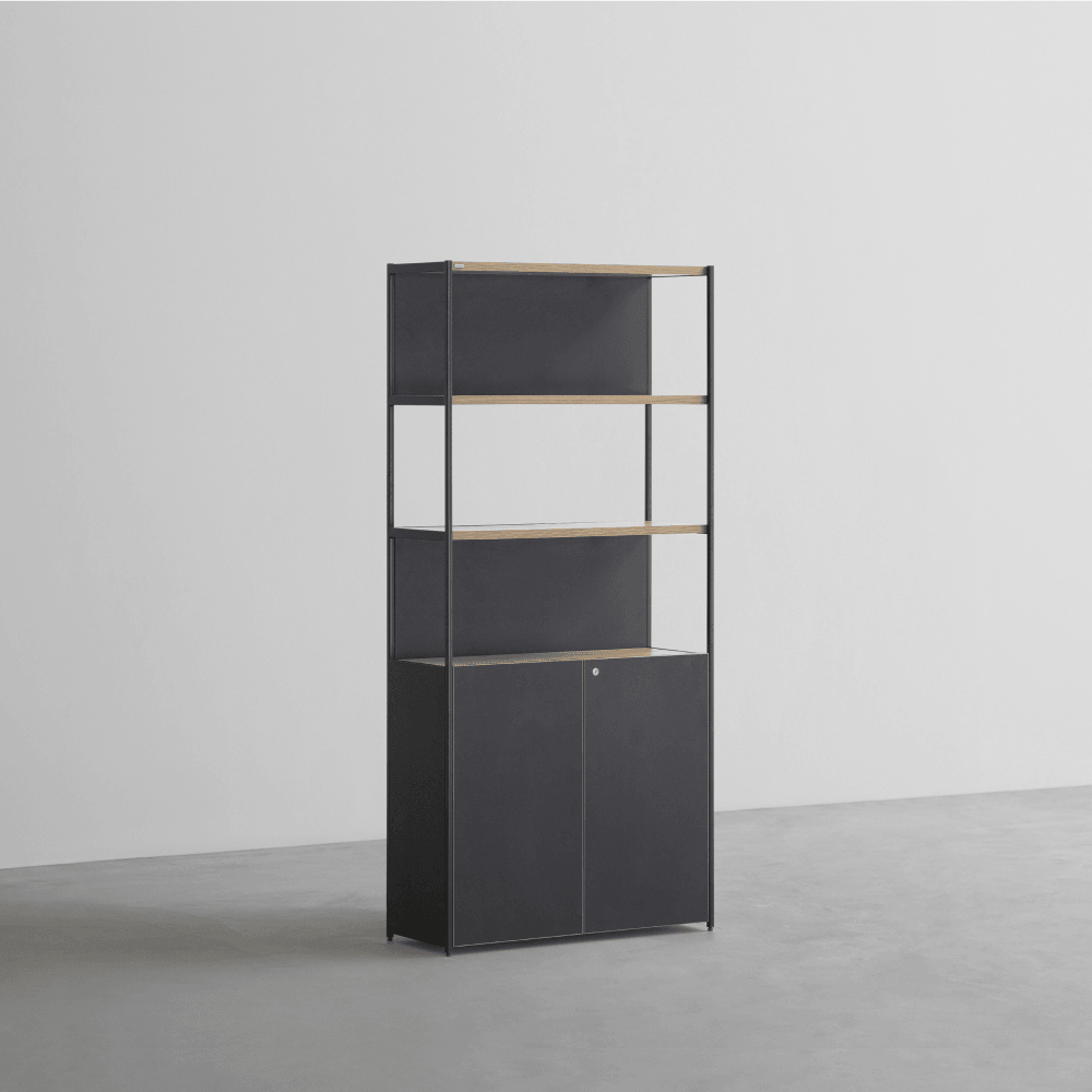 데스커 800폭 철제책장 수납형(잠금장치형) 800x1738x320mm, 5단, 메이플+빈티지블랙 - 상품 이미지