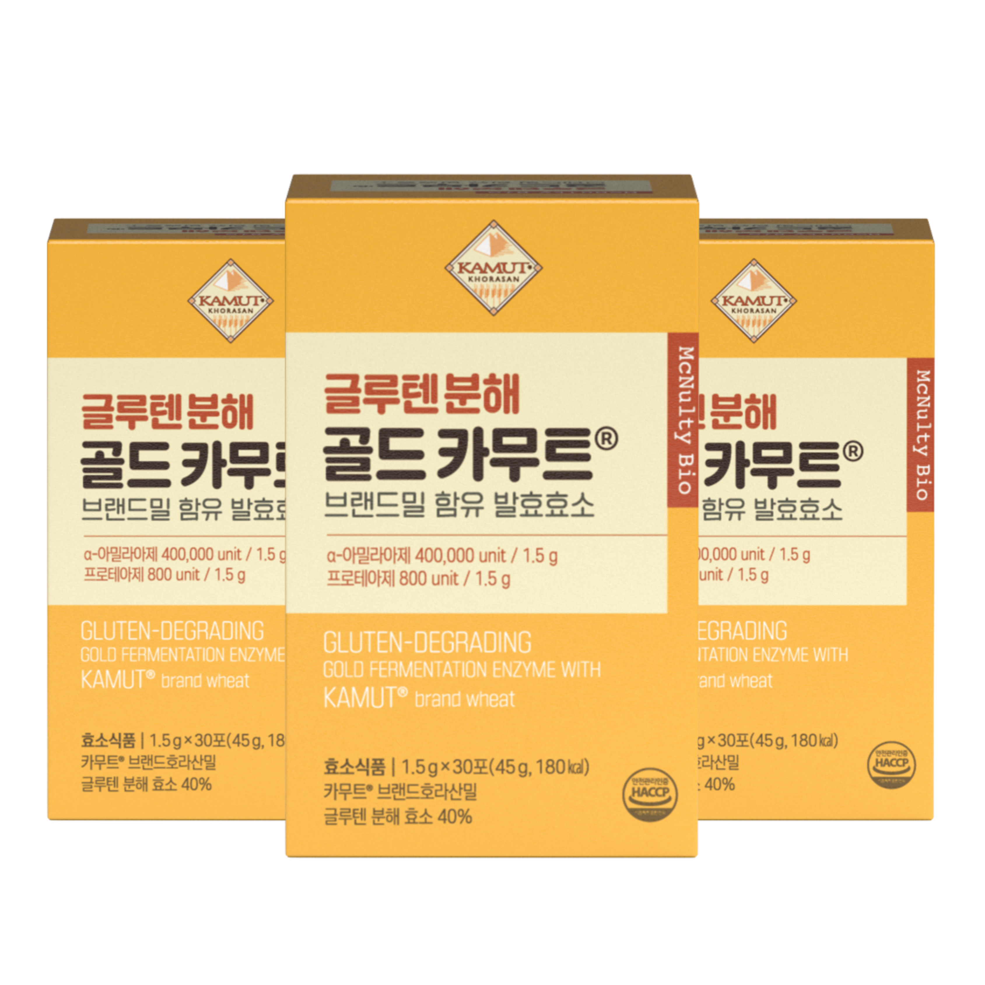 맥널티바이오 글루텐 분해 호라산밀 골드 카무트 효소 1.5g 30포 3박스 40만 고역가 발효효소 - 상품 이미지