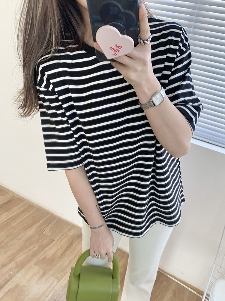 스프라이트티 데일리 루즈핏 단가라 스트라이프 반팔 - 상세 이미지 4