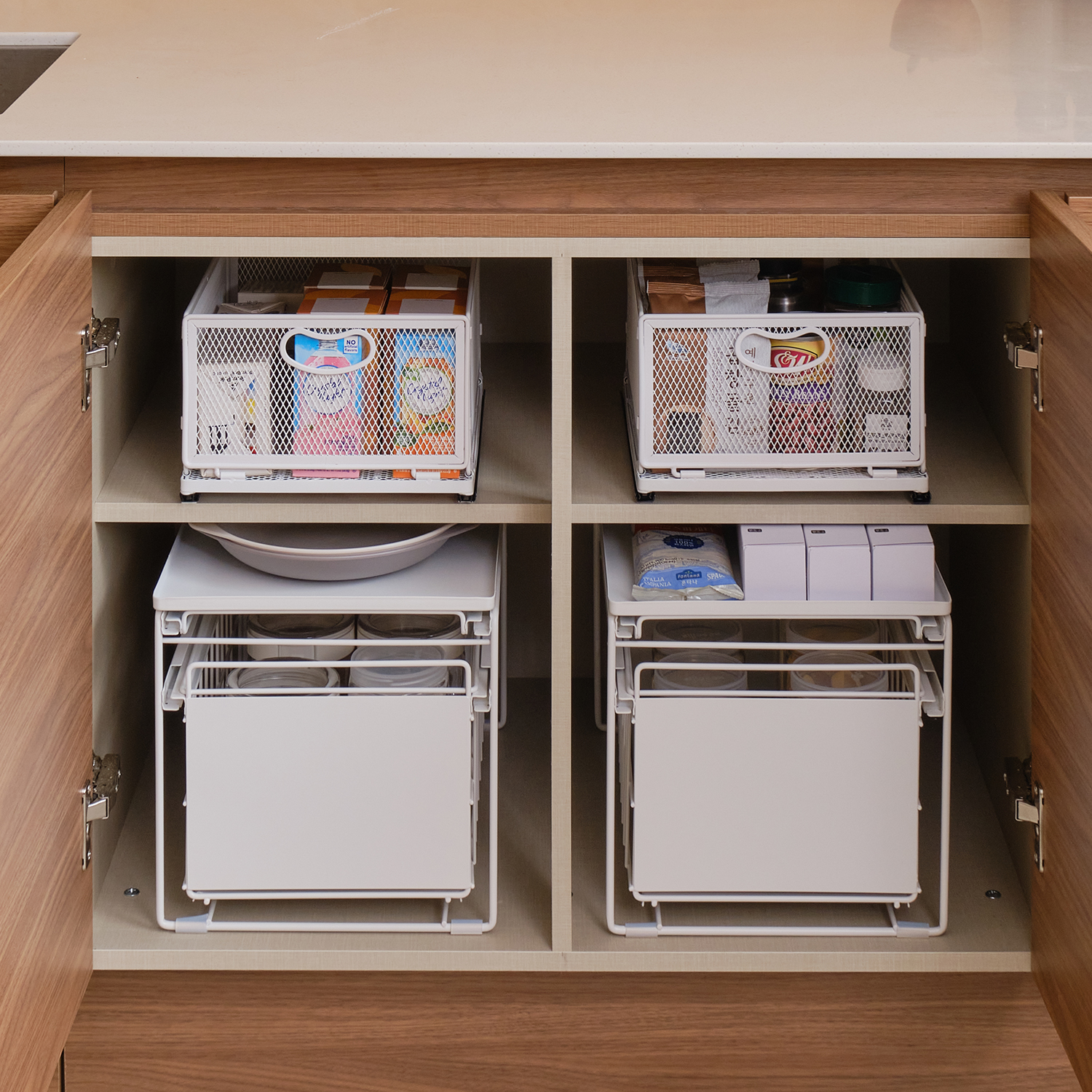 코드리빙 엣지 주방 씽크대 레일 식탁 하부장 슬라이딩 싱크대 양념통 선반 서랍 정리 수납 정리대