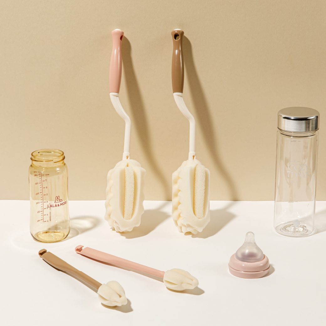 [N배송] 라라앤모어 스펀지 젖병 세척솔 젖꼭지솔 컵 브러쉬 텀블러 회전형 set - 상품 이미지