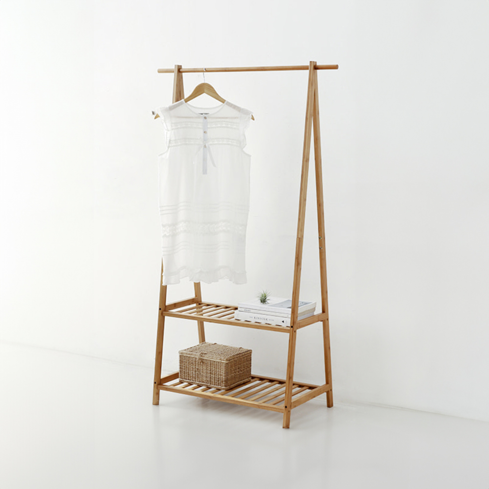 JAWAL 2단 선반행거 대나무 + RODNEY 원목 옷걸이
