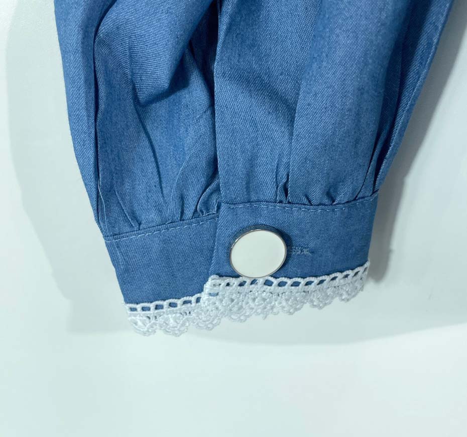 여자여자몰 레이스테이프 펀칭프릴 세라카라 청블라우스 보석단추 데님셔츠 가을 이미지 6
