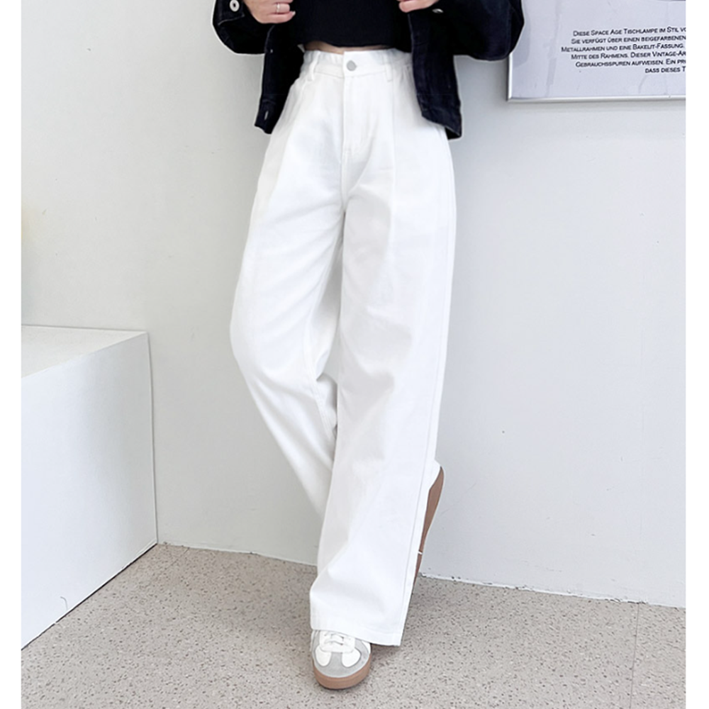 흰색통바지 여성 핀턱 와이드 통넓은 통 면 코튼 팬츠 - 상세 이미지 2