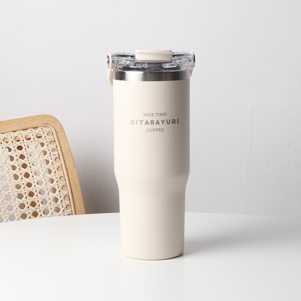 집들이선물 시타라유리 빨대 스텐텀블러 원형손잡이 900ml, 화이트, 1개 - 상품 이미지