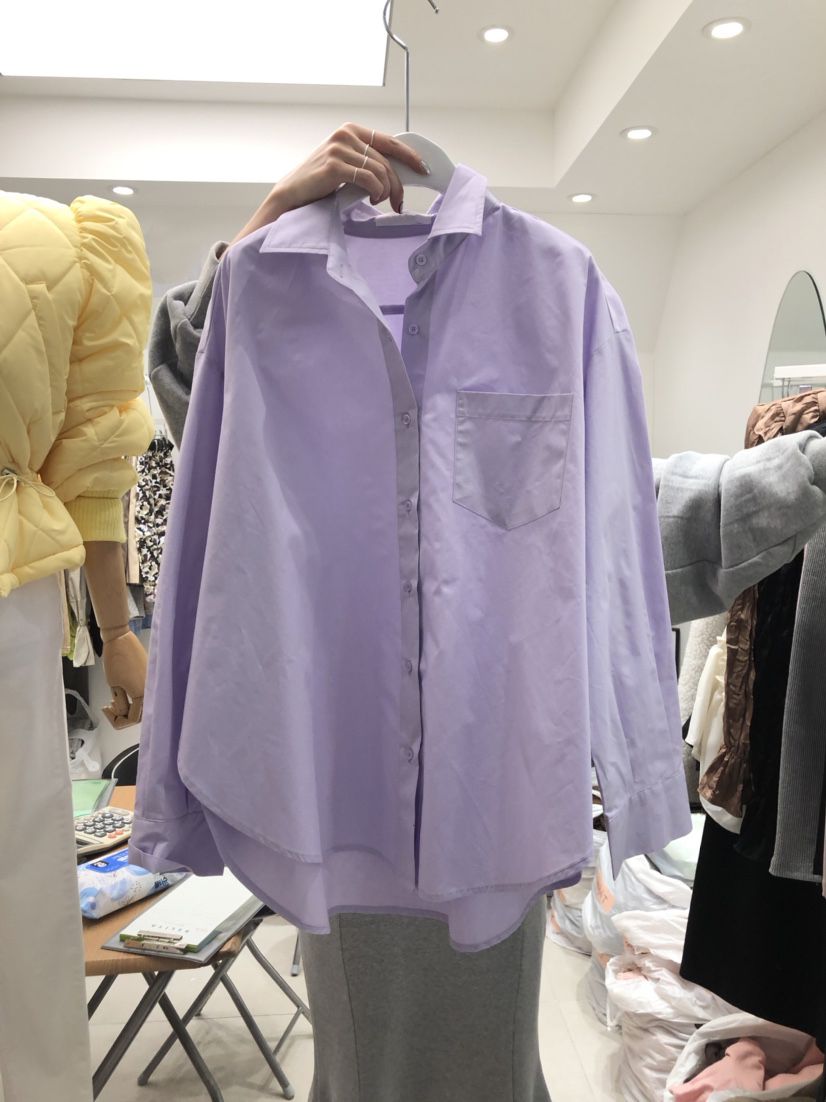 보라색남방 연보라셔츠 보라색블라우스 가을블라우스 - 상품 이미지