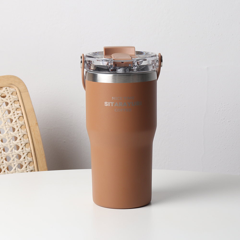 집들이선물 시타라유리 빨대 스텐텀블러 원형손잡이 600ml, 브라운, 1개 - 상품 이미지