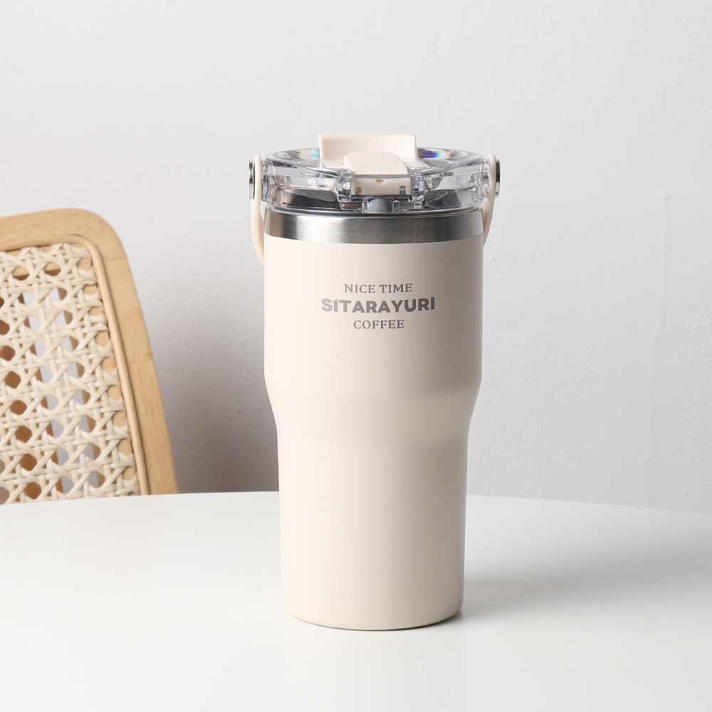 집들이선물 시타라유리 빨대 스텐텀블러 원형손잡이 600ml, 화이트, 1개 - 상품 이미지