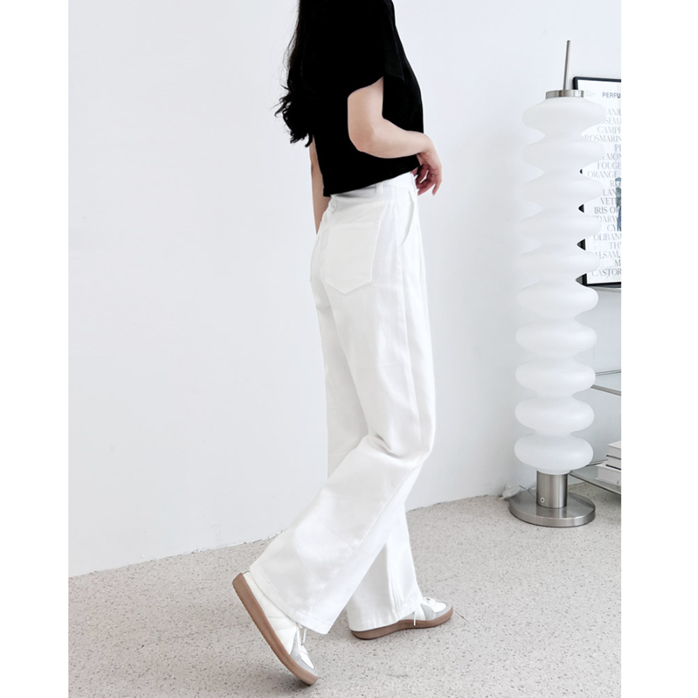 흰색통바지 여성 핀턱 와이드 통넓은 통 면 코튼 팬츠 - 상세 이미지 3