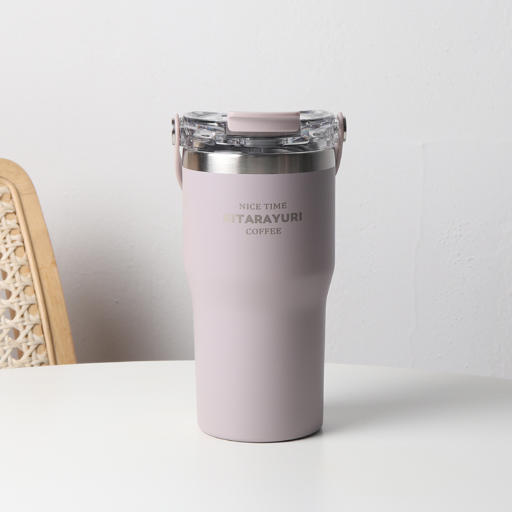 집들이선물 시타라유리 빨대 스텐텀블러 원형손잡이 600ml, 퍼플, 1개 - 상품 이미지