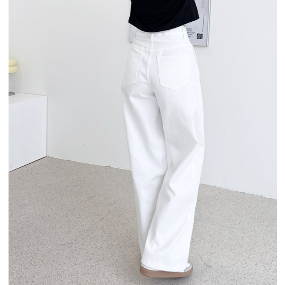 흰색통바지 여성 핀턱 와이드 통넓은 통 면 코튼 팬츠 - 상세 이미지 5