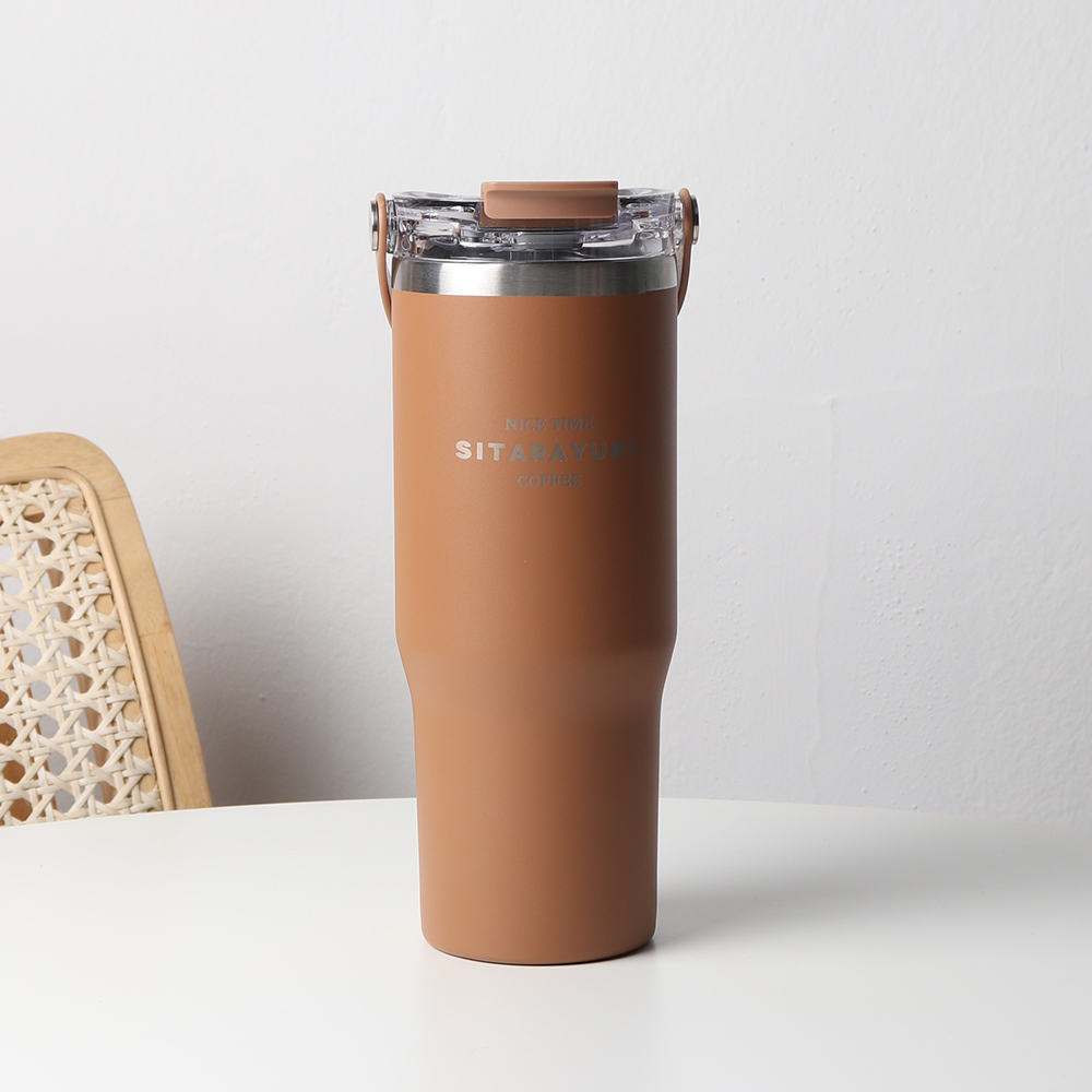 집들이선물 시타라유리 빨대 스텐텀블러 원형손잡이 900ml, 브라운, 1개 - 상품 이미지