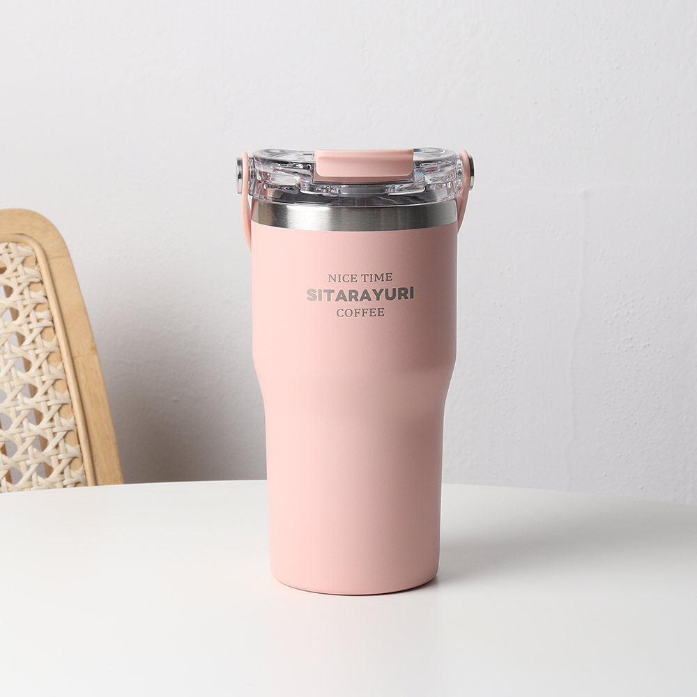 집들이선물 시타라유리 빨대 스텐텀블러 원형손잡이 600ml, 핑크, 1개 - 상품 이미지