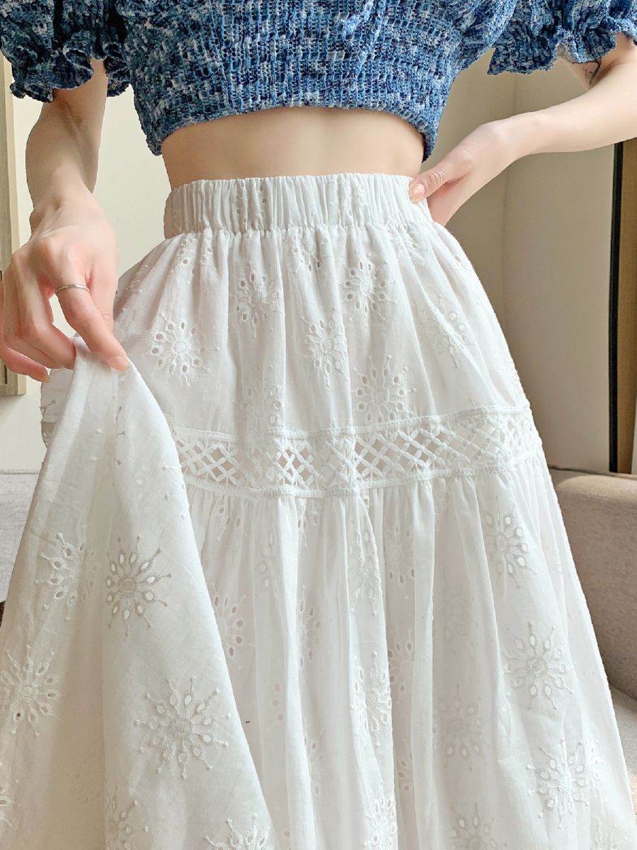 펀칭 롱 라인 치마 스커트 흰색롱스커트 - 상세 이미지 2