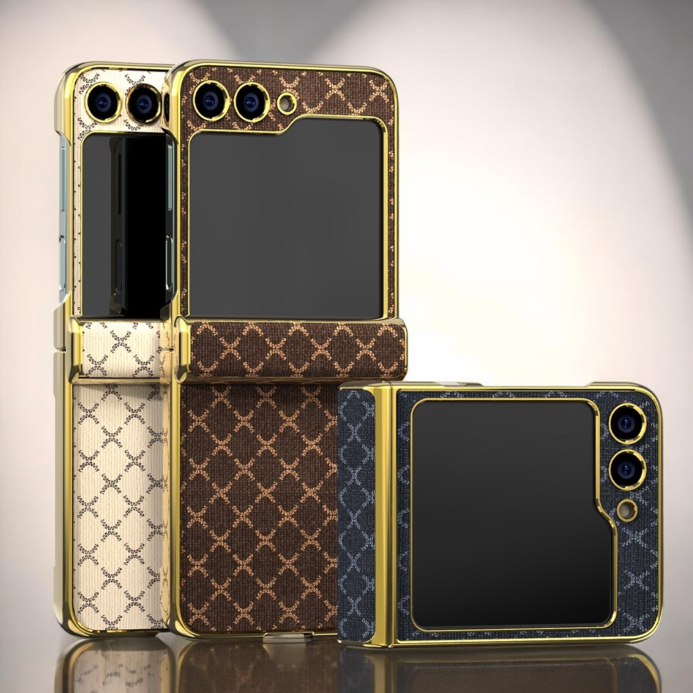 힌지보호 풀커버 전면 강화유리 가죽 케이스 브라운, 갤럭시Z 플립5