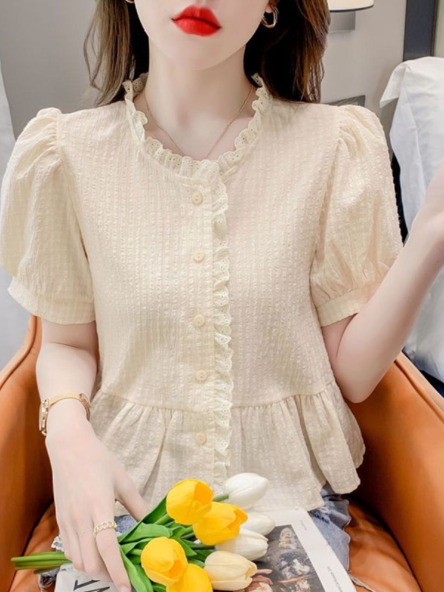 블라우스 프렌치 여름 여성 반팔 퍼프 상큼한 - 상품 이미지