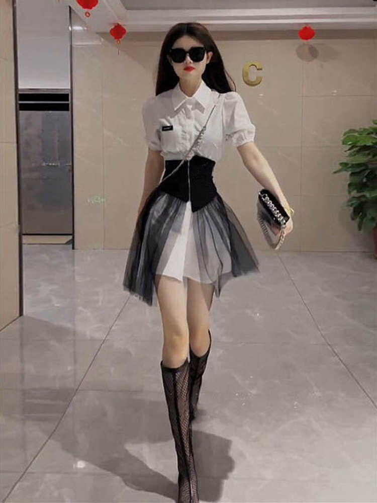 시스루 레이어드스커트 메쉬 하이웨스트 롱 랩 - 상품 이미지