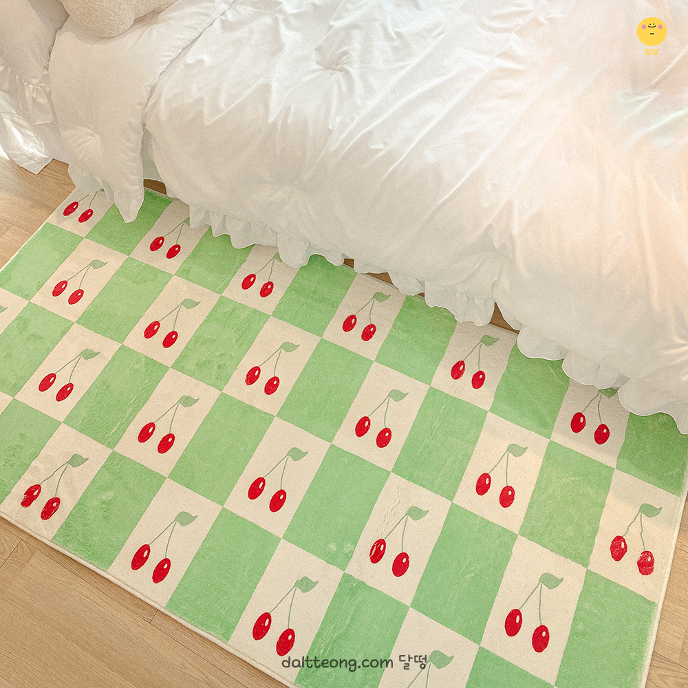 달떵 귀여운 체리 체커보드 침실 러그 미니 단모 침대 긴러그 주방 매트 아이방120x40