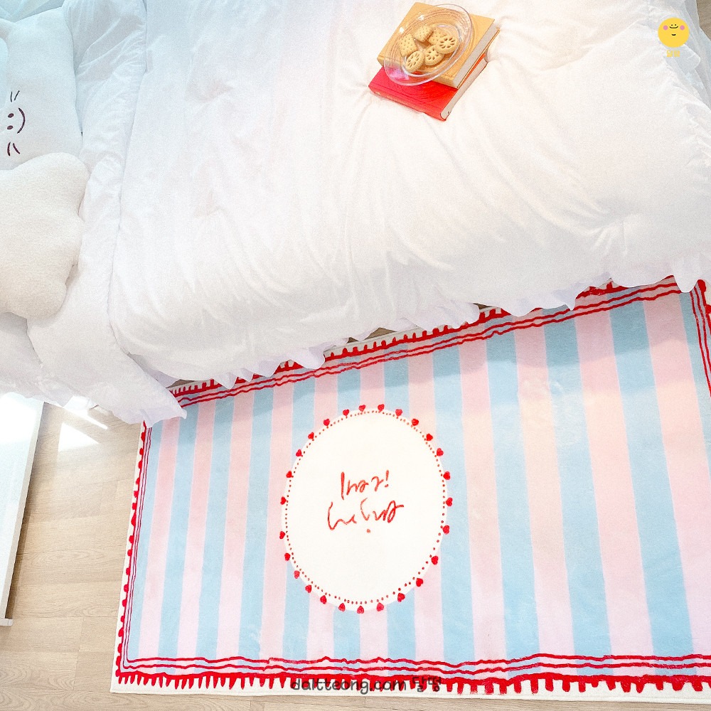 달떵 귀여운 핑크스트라이프 침실 침대 긴 러그 핑크, 150x50