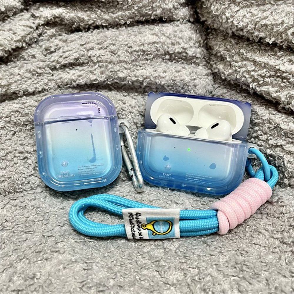 그라데이션 블루 퍼플 에어팟4 투명 케이스 로프 스트랩 Apple Airpods pro/pro2 세대 반투명  청보라색 그라데이션  +  팔찌 - 상세 이미지 3