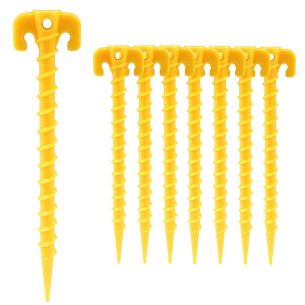 Moicstiy 8팩 플라스틱 텐트 말뚝 24.9cm9.8인치 튼튼한 나사 모양 그라운드 스파이크 튼튼한 정원 조경 말뚝 캠핑 원예 야외 해변용 옐로우... 