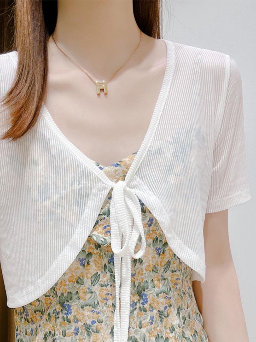 쉬폰 숏 반팔 시스루 볼레로 여름 그물 가디건 - 상품 이미지
