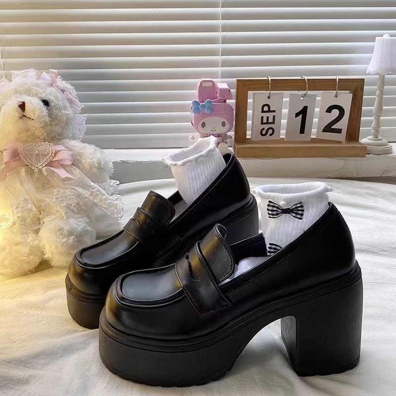 통굽 키높이 로퍼 높은 메리제인 힐 데일리 키작녀 코디 패션 방수 하이힐 2종 8cm - 상품 이미지