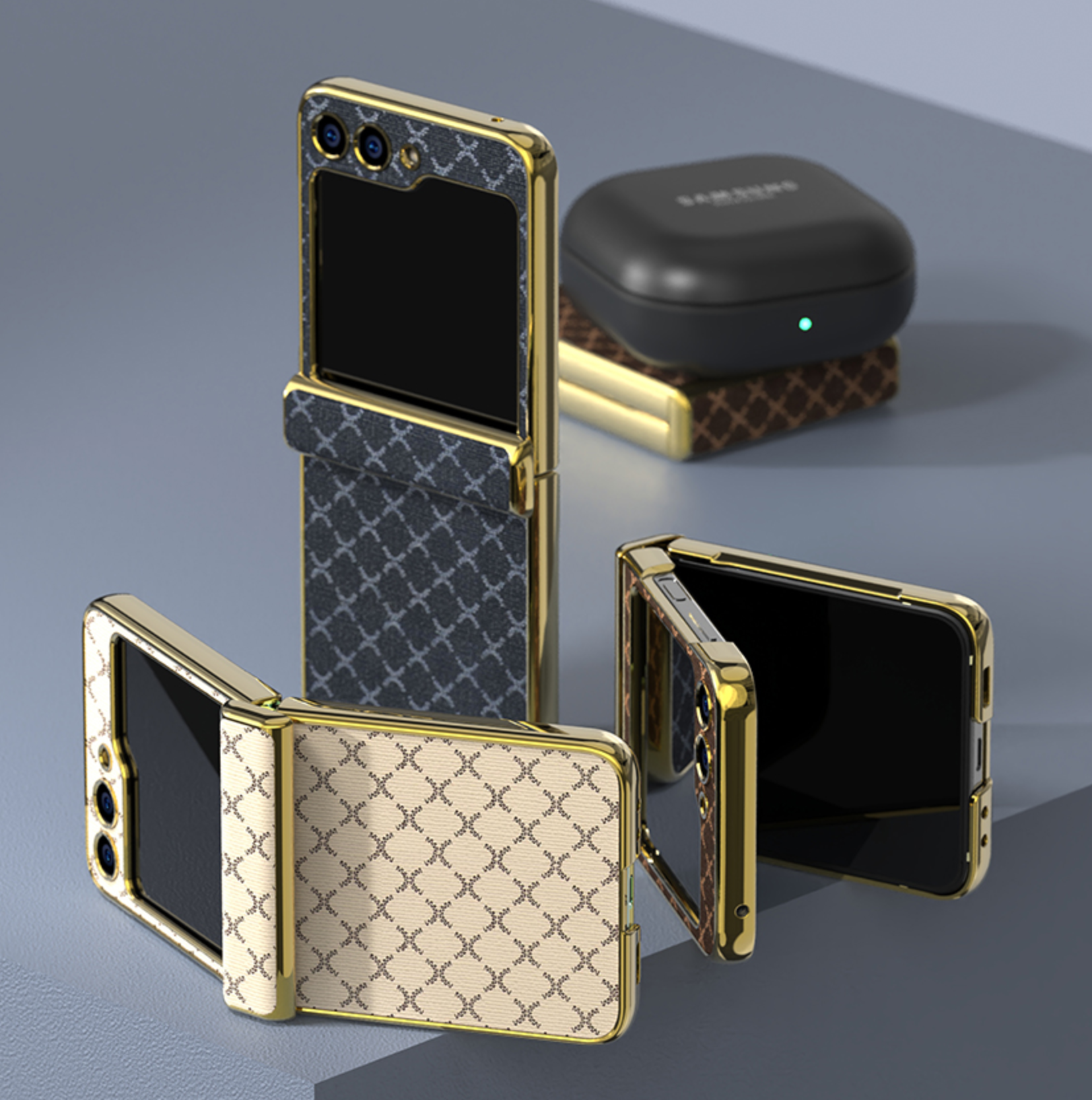 힌지보호 풀커버 전면 강화유리 가죽 케이스 브라운, 갤럭시Z 플립5 - 상세 이미지 3