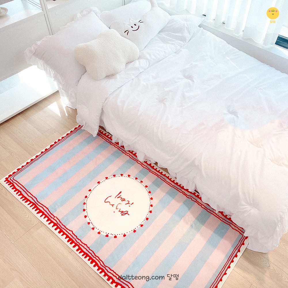 달떵 귀여운 핑크스트라이프 침실 침대 긴 러그 핑크, 150x50